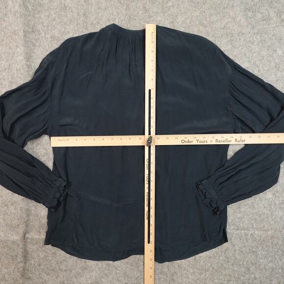 Something Navy Top Womens Small Button Front Crew Balloon Long Sleeve Blouse - Picture 6 of 9